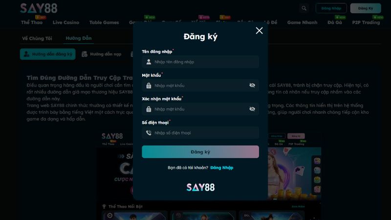 Hướng dẫn đăng ký SAY88 chi tiết cho người chơi mới